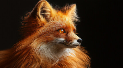 Obraz premium Red fox portrait against black background.