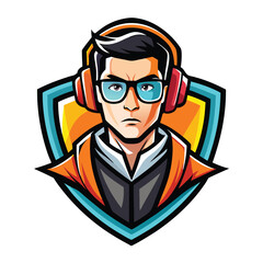 Obraz premium Cool gamer avatar with headphones and glasses