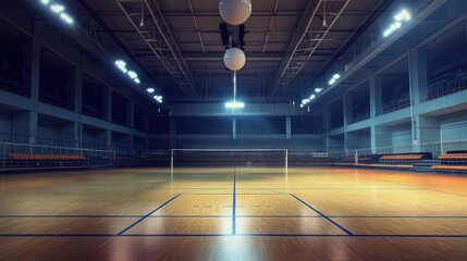 Empty indoor court, night game