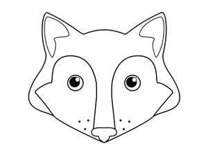 Fox - vector cartoon linear picture for coloring. Fox head - cute picture, smile. Outline.	