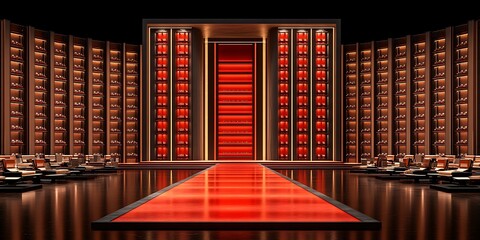 Luxurious stage with dramatic lighting and display for grand events