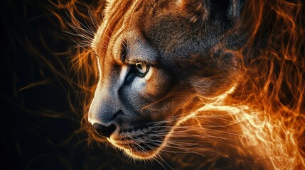 Fiery Cougar Profile, Dark Background
