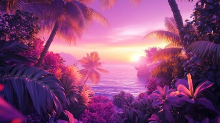 Tropical sunset ocean paradise vista
