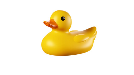 A bright yellow rubber duck with an orange beak isolated against a plain black background studio shotisolated on transparent background	