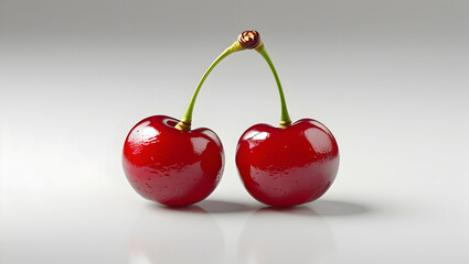 Two cherry fruits isolated on a white background