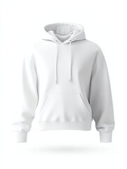 plain white hoodie mockup, no design on front, displayed in a 3D-rendered floating position, high-resolution fabric texture, perfect for custom prints and brand logos