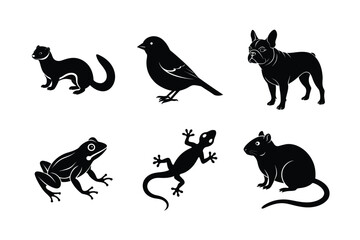 various types of pet animal vector silhouette illustration