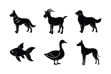 various types of pet animal vector silhouette illustration