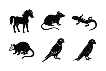 various types of pet animal vector silhouette illustration
