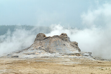 Castle Geyser Steaming in a Snowstorm