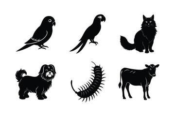 various types of pet animal vector silhouette illustration