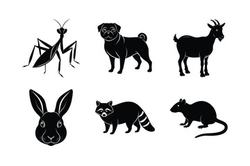 various types of pet animal vector silhouette illustration
