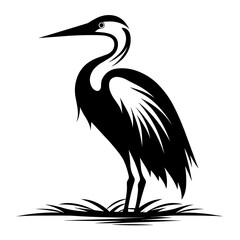 A sleek and elegant silhouette of a heron's head, showcasing its long, curved beak and graceful neck. Ideal for wildlife illustrations, nature-inspired designs, birdwatching logos