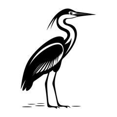 A sleek and elegant silhouette of a heron's head, showcasing its long, curved beak and graceful neck. Ideal for wildlife illustrations, nature-inspired designs, birdwatching logos