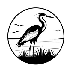 A sleek and elegant silhouette of a heron's head, showcasing its long, curved beak and graceful neck. Ideal for wildlife illustrations, nature-inspired designs, birdwatching logos