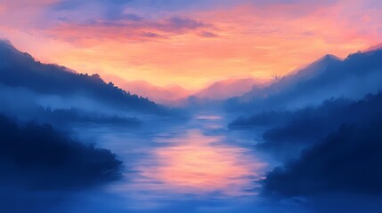 Obraz premium Misty mountain river sunrise