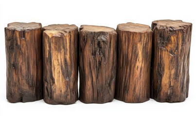Obraz premium Row of Rustic Wooden Logs for Natural Decor or Craft Projects - Perfect for DIY Enthusiasts, Home Decor, and Creative Crafts, Showcasing the Beauty of Natural Materials in Unique Designs