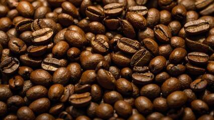 Obraz premium High-Resolution Close-Up of Freshly Roasted Coffee Beans with Rich Aroma and Deep Brown Color