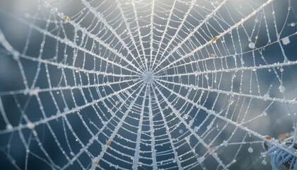 Fototapeta premium Intricate spiderweb glistening with morning dew a captivating close up of nature's delicate architecture