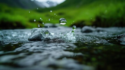 Fototapeta premium Refreshing mountain stream. Close-up view of water splashing on rocks
