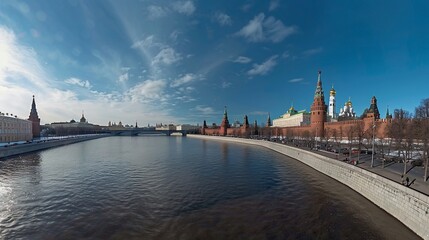 Fototapeta premium Moscow River Kremlin winter sunny panoramic cityscape