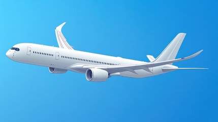 Fototapeta premium Airliner in Flight: A Majestic View of an Airplane Soaring Through a Clear Blue Sky