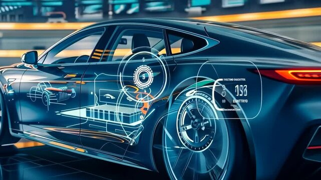 This modern automobile features sophisticated engineering and illuminated electronic schematics that reflect the fusion of cuttingedge technology with high automotive design standards