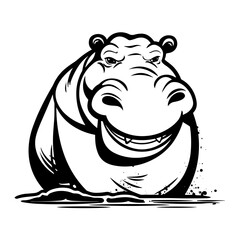 A bold and recognizable silhouette of a hippo, showcasing its large body, short legs, and distinctive facial features. Ideal for wildlife illustrations, zoo logos, nature conservation designs