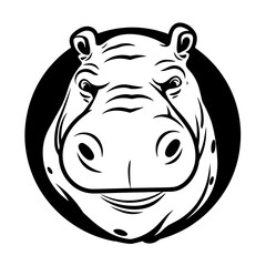 A bold and recognizable silhouette of a hippo, showcasing its large body, short legs, and distinctive facial features. Ideal for wildlife illustrations, zoo logos, nature conservation designs
