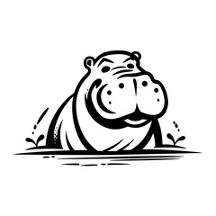 A bold and recognizable silhouette of a hippo, showcasing its large body, short legs, and distinctive facial features. Ideal for wildlife illustrations, zoo logos, nature conservation designs