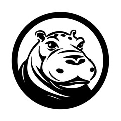 A bold and recognizable silhouette of a hippo, showcasing its large body, short legs, and distinctive facial features. Ideal for wildlife illustrations, zoo logos, nature conservation designs