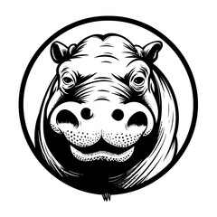 A bold and recognizable silhouette of a hippo, showcasing its large body, short legs, and distinctive facial features. Ideal for wildlife illustrations, zoo logos, nature conservation designs