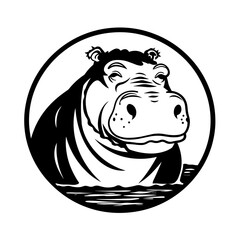 A bold and recognizable silhouette of a hippo, showcasing its large body, short legs, and distinctive facial features. Ideal for wildlife illustrations, zoo logos, nature conservation designs