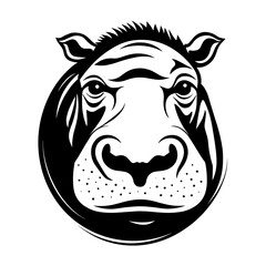 A bold and recognizable silhouette of a hippo, showcasing its large body, short legs, and distinctive facial features. Ideal for wildlife illustrations, zoo logos, nature conservation designs