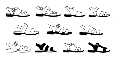 Fototapeta premium vector illustration of sandals silhouette on white background 