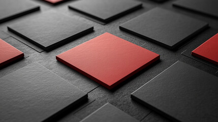 red and black squares arranged in a pixelated pattern, symbolizing contrast, power, and modernity, evoking a sense of dynamic energy and emotional intensity