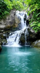 Fototapeta premium A waterfall is flowing into a pool of water