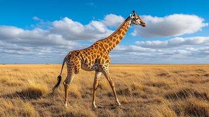 Obraz premium Giraffe in a vast savanna under a vibrant sky
