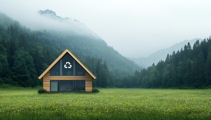 Obraz premium Eco House for Mountain Meadow, Sustainable Living.