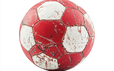 Classic Red and White Soccer Ball for Play Isolated on White Background.
