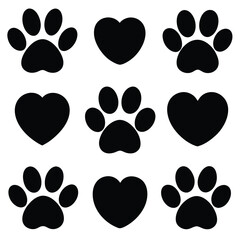 Fototapeta premium Paw print heart pattern design with love and animal footprints