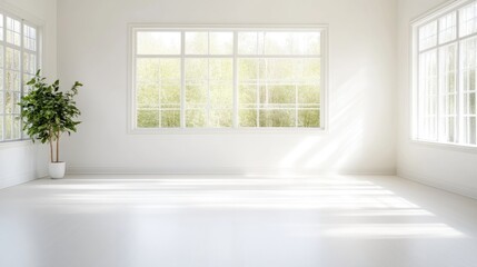 Fototapeta premium Empty bright room with large windows