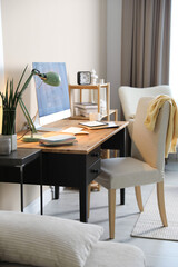 Comfortable workplace with modern computer in home office