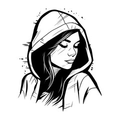 A stylish vector illustration of a girl wearing a hoodie, capturing a casual and modern streetwear aesthetic. Perfect for fashion designs, urban artwork, social media graphics