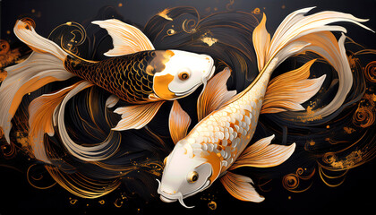 peces, mar, acuático, carpa dorada, vector, acuario, dibujos animados, animal, ilustración