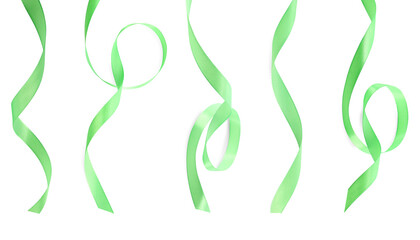 Beautiful light green ribbons isolated on white, set