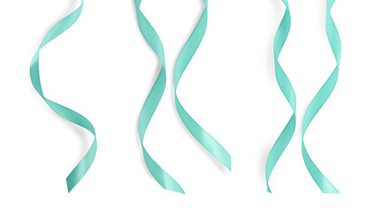 Beautiful turquoise ribbons isolated on white, set