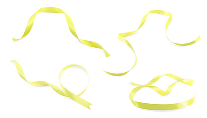 Beautiful yellow ribbons isolated on white, set