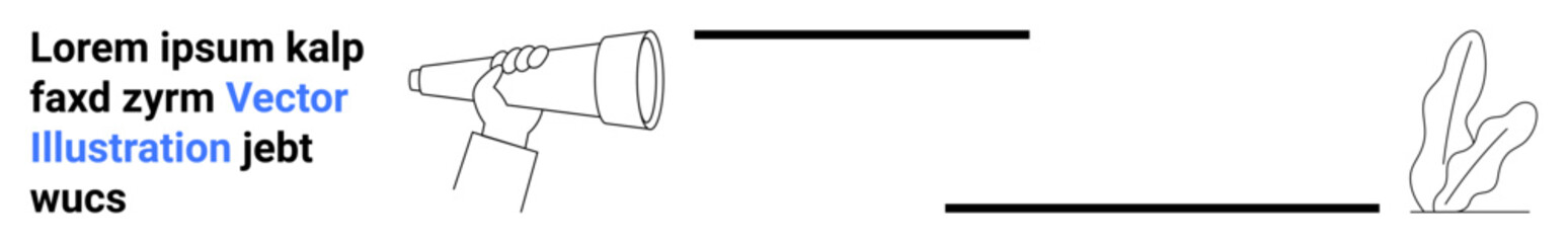 Obraz premium Hand holding telescope focused on distant view near abstract plant. Ideal for exploration, vision, search, discovery, opportunity, focus, growth, and simple landing page