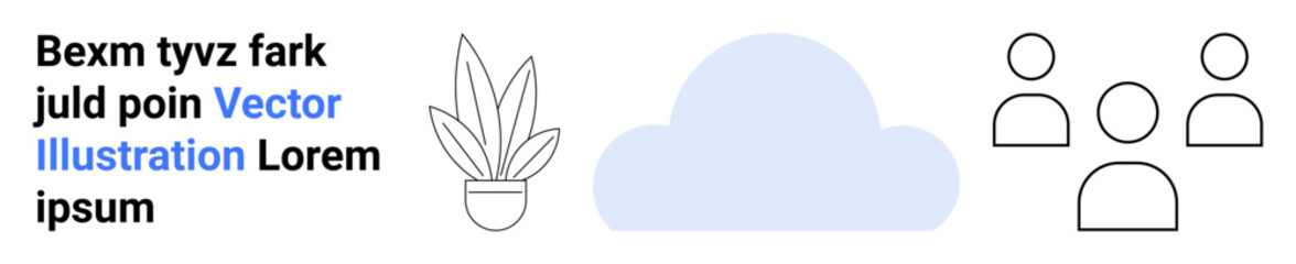 Diverse group of people, cloud, and plant outline representing teamwork, technology, nature, and communication. Ideal for networking, remote work, community growth eco themes flat landing page